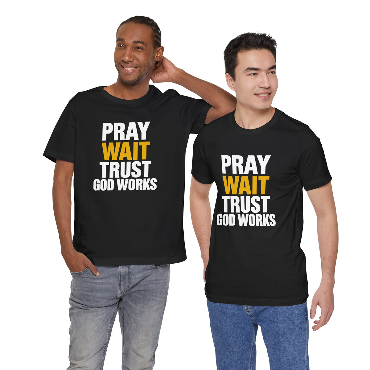 Pray Wait Trust God Works T-Shirt | Christian Faith Typography Tee
