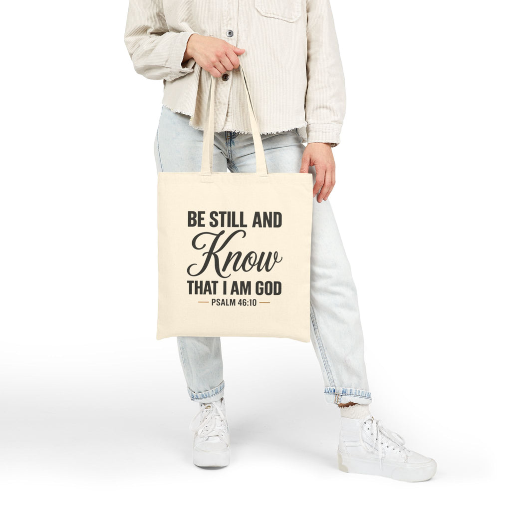 Be Still and Know Psalm 46:10 Tote Bag | Scripture Canvas Tote
