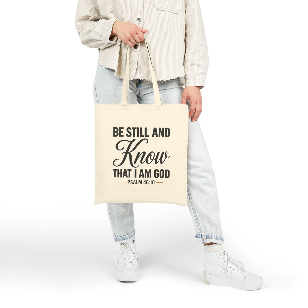Be Still and Know Psalm 46:10 Tote Bag | Scripture Canvas Tote