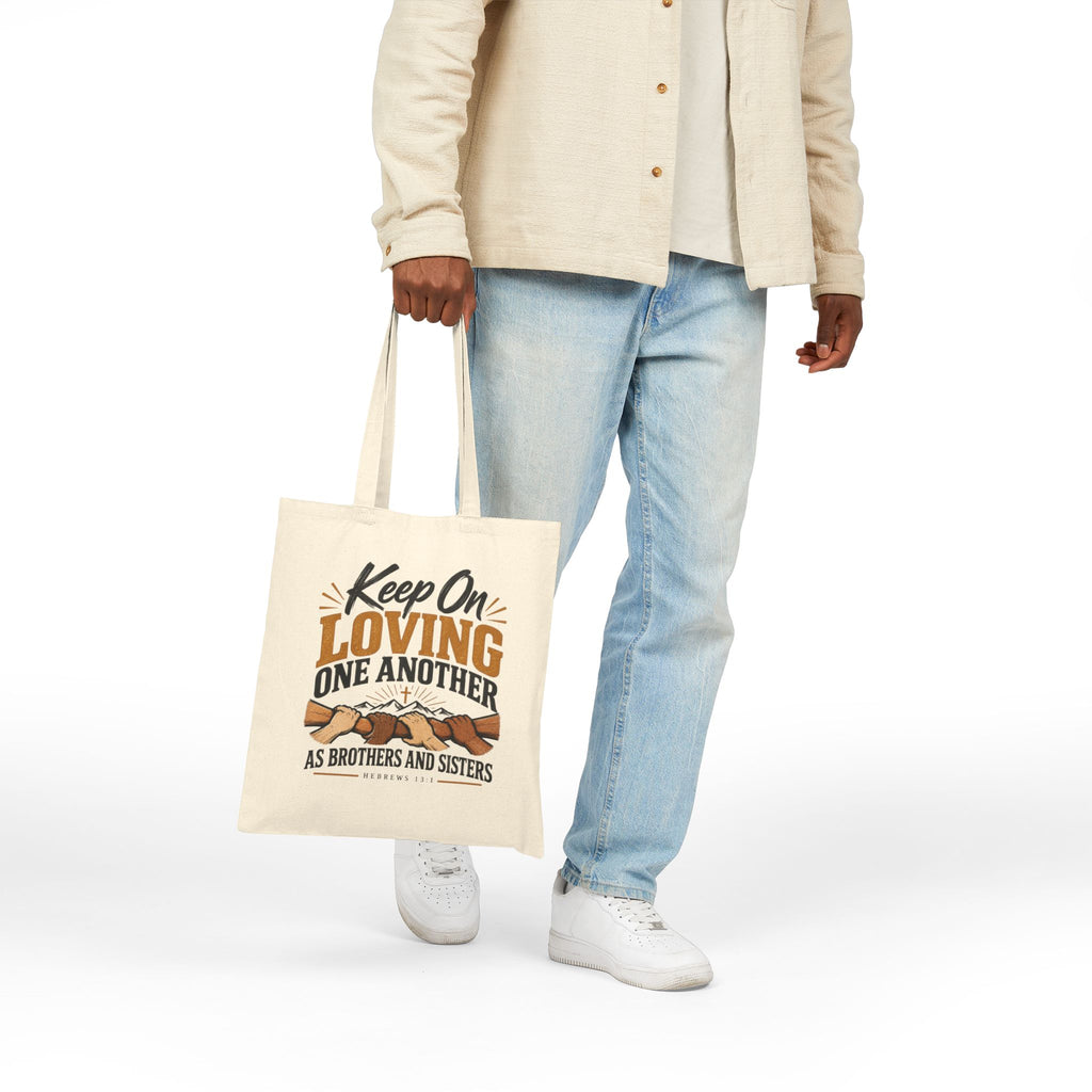 Christian Tote Bag — "Keep On Loving One Another" Canvas Grocery & Church Tote
