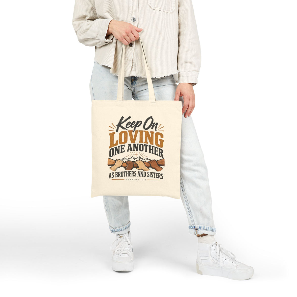 Christian Tote Bag — "Keep On Loving One Another" Canvas Grocery & Church Tote