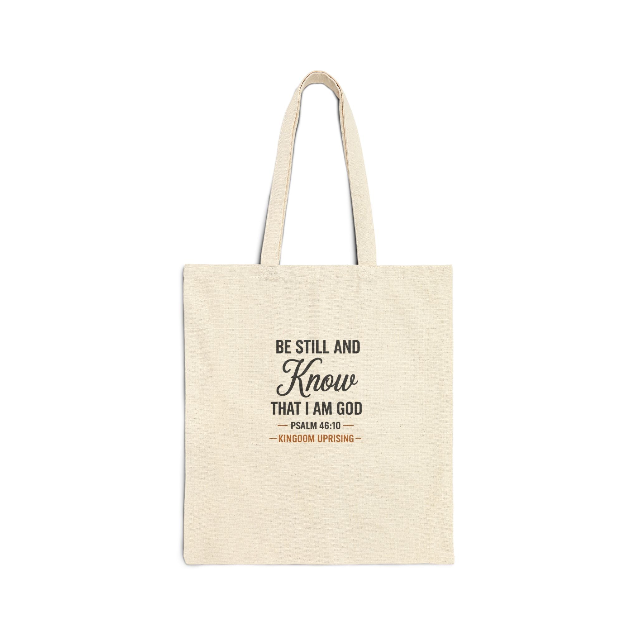 Canvas Tote Bag - "Be Still and Know" Psalm 46:10 Inspirational Christian Shopper