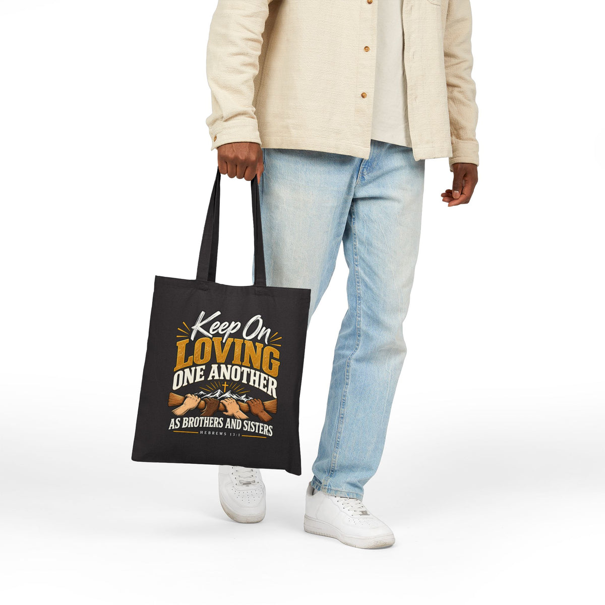 Christian Tote Bag — "Keep On Loving One Another" Canvas Grocery & Church Tote
