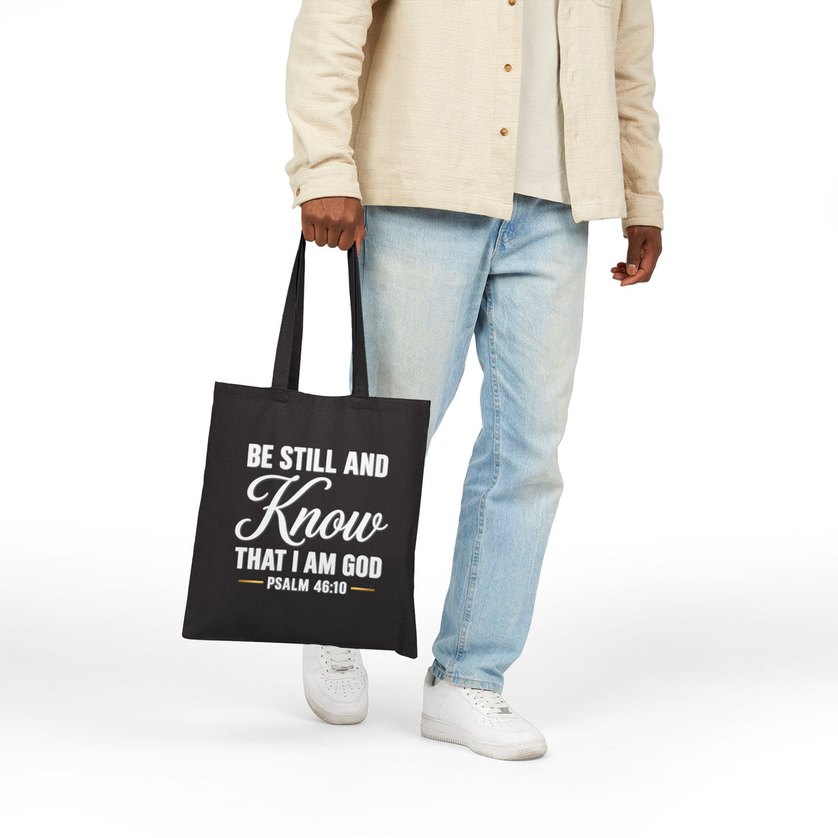 Be Still and Know Psalm 46:10 Tote Bag | Scripture Canvas Tote