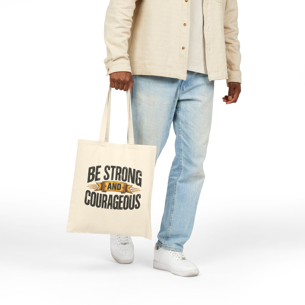 Be Strong and Courageous Tote Bag | Inspirational Scripture Canvas Tote