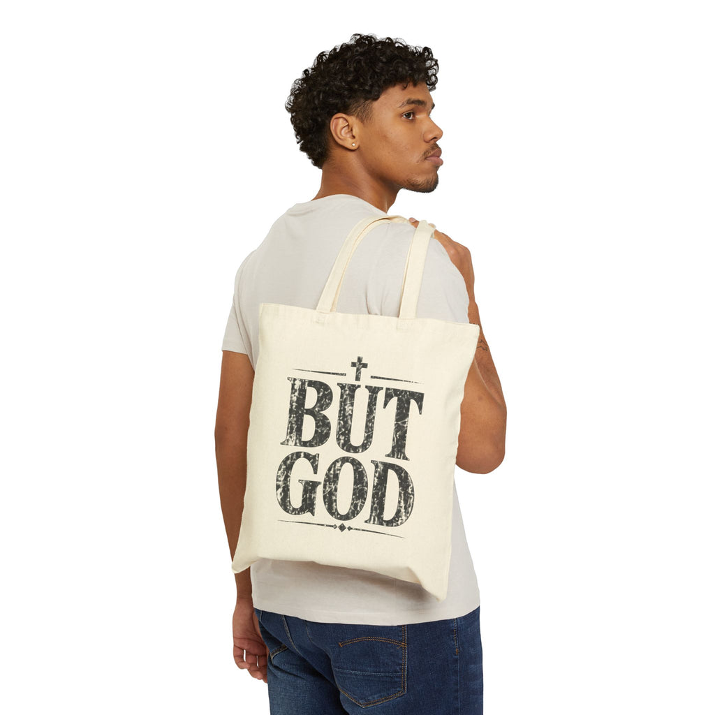 BUT GOD Tote Bag | Christian Scripture Cross Design