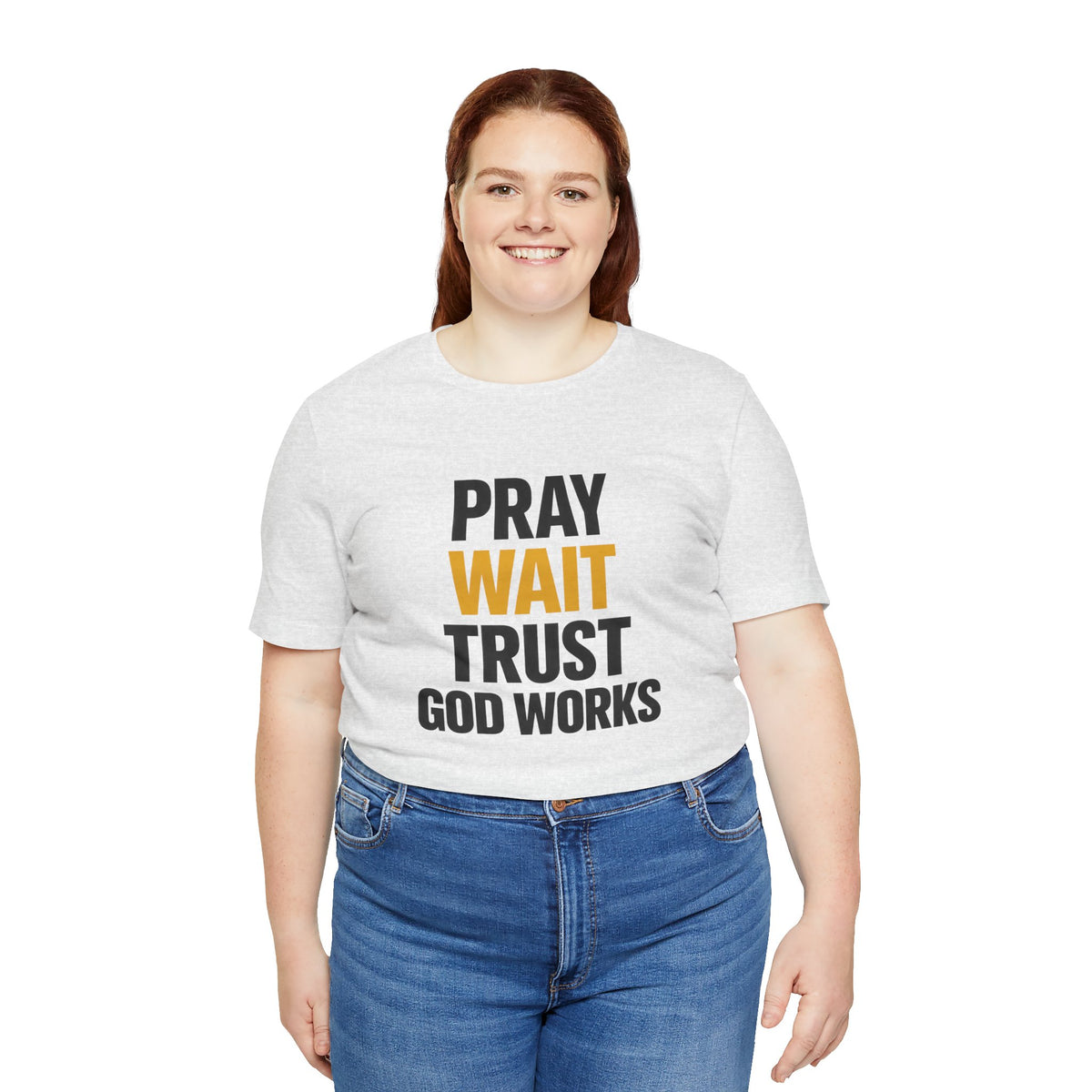 Pray Wait Trust God Works T-Shirt | Christian Faith Typography Tee