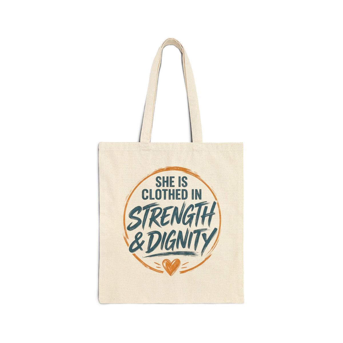 She Is Clothed in Strength & Dignity Tote Bag | Inspirational Scripture Canvas Tote