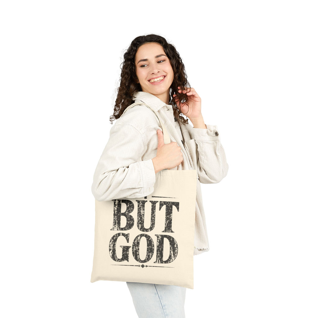 BUT GOD Tote Bag | Christian Scripture Cross Design