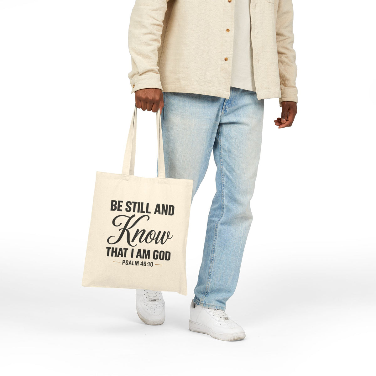 Be Still and Know Psalm 46:10 Tote Bag | Scripture Canvas Tote