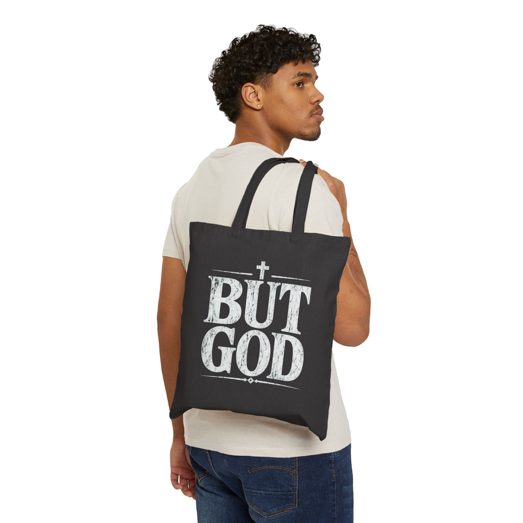 BUT GOD Tote Bag | Christian Scripture Cross Design