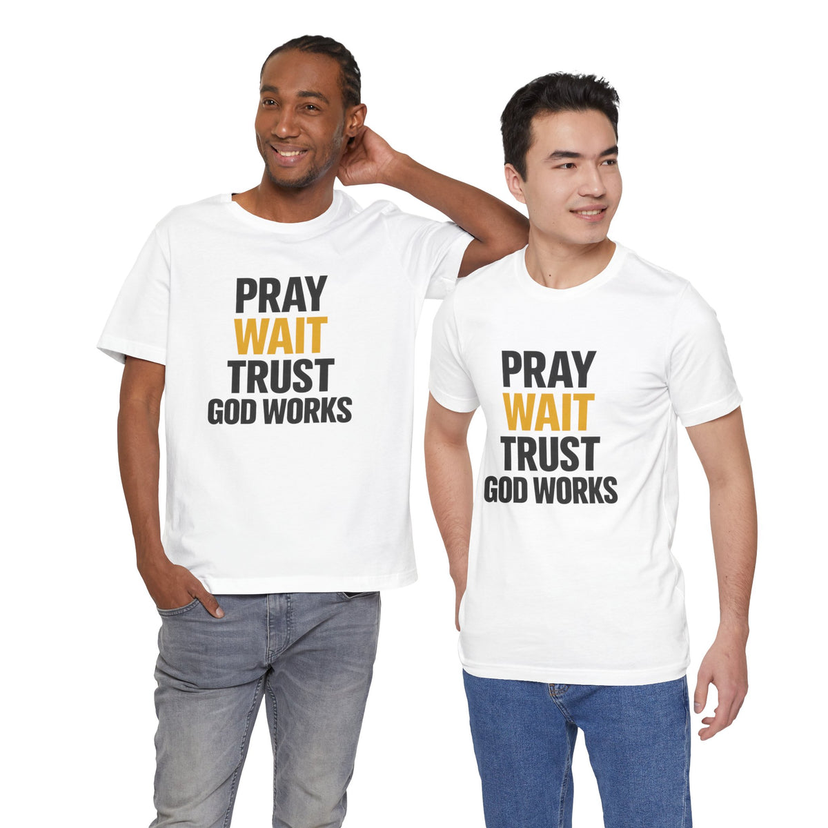 Pray Wait Trust God Works T-Shirt | Christian Faith Typography Tee