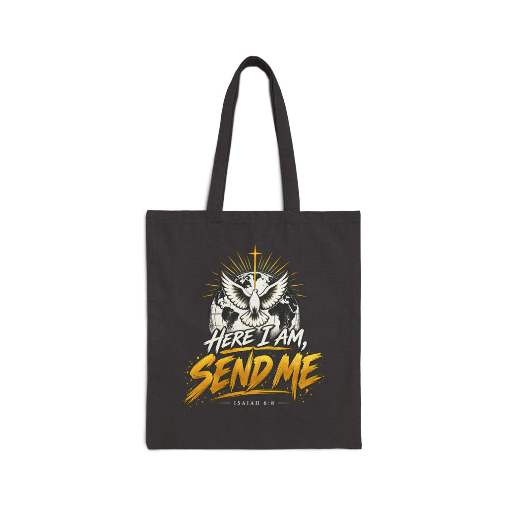 Here I Am Send Me Cotton Canvas Tote — Christian Dove Bible Verse Shoulder Bag