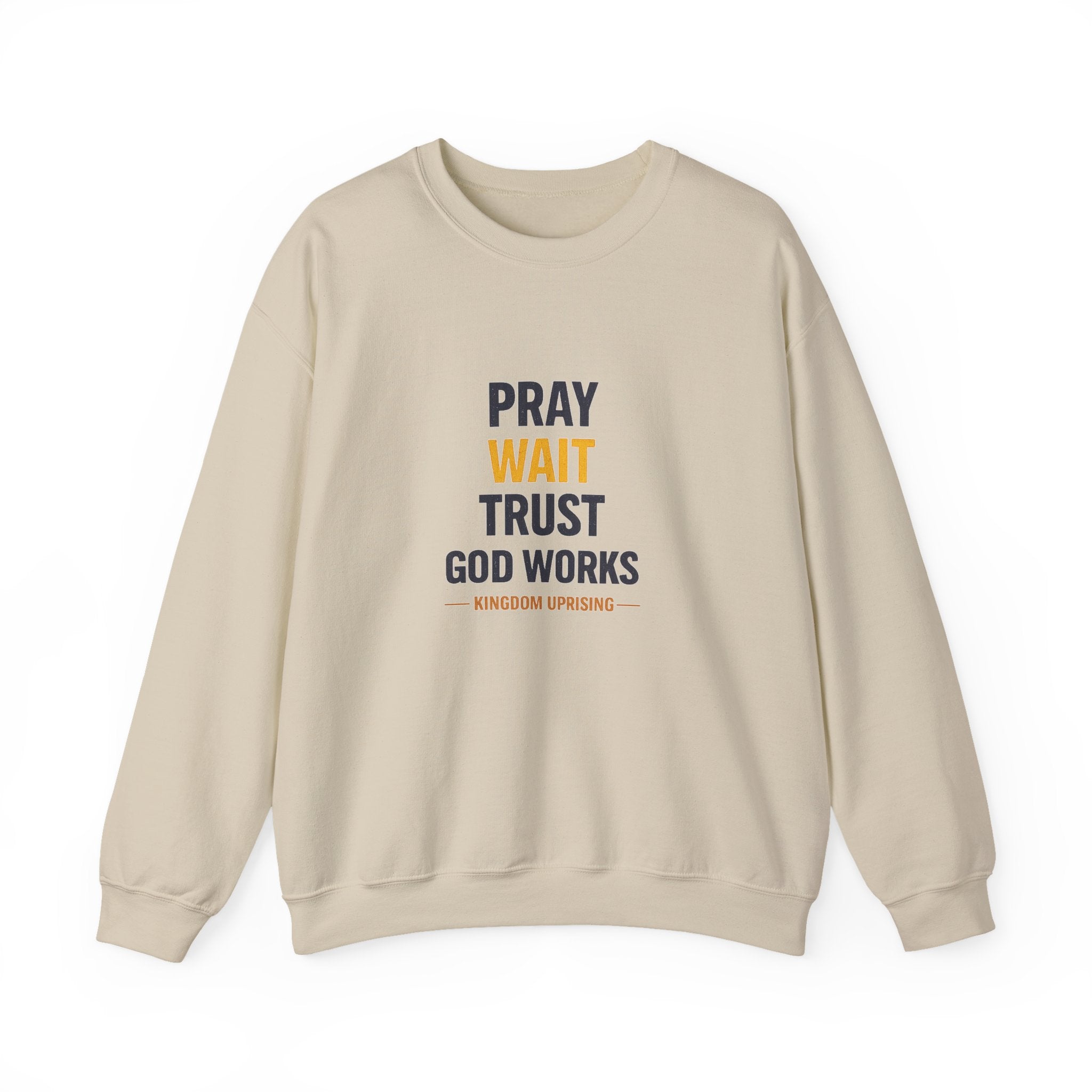 Pray Wait Trust Crewneck Sweatshirt — Faith-Based Inspirational Pullover