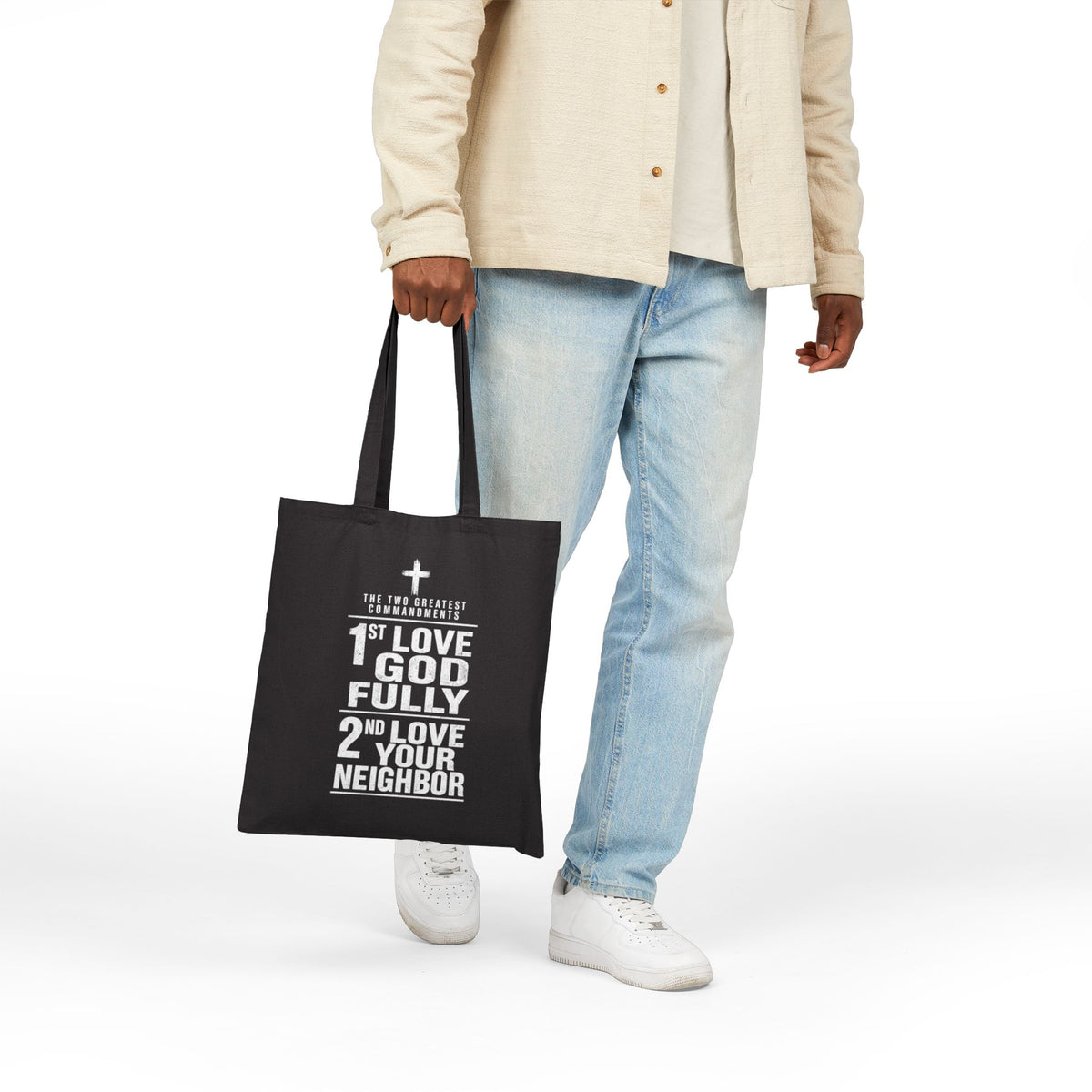Love God Fully, Love Your Neighbor Canvas Tote | Christian Scripture Tote