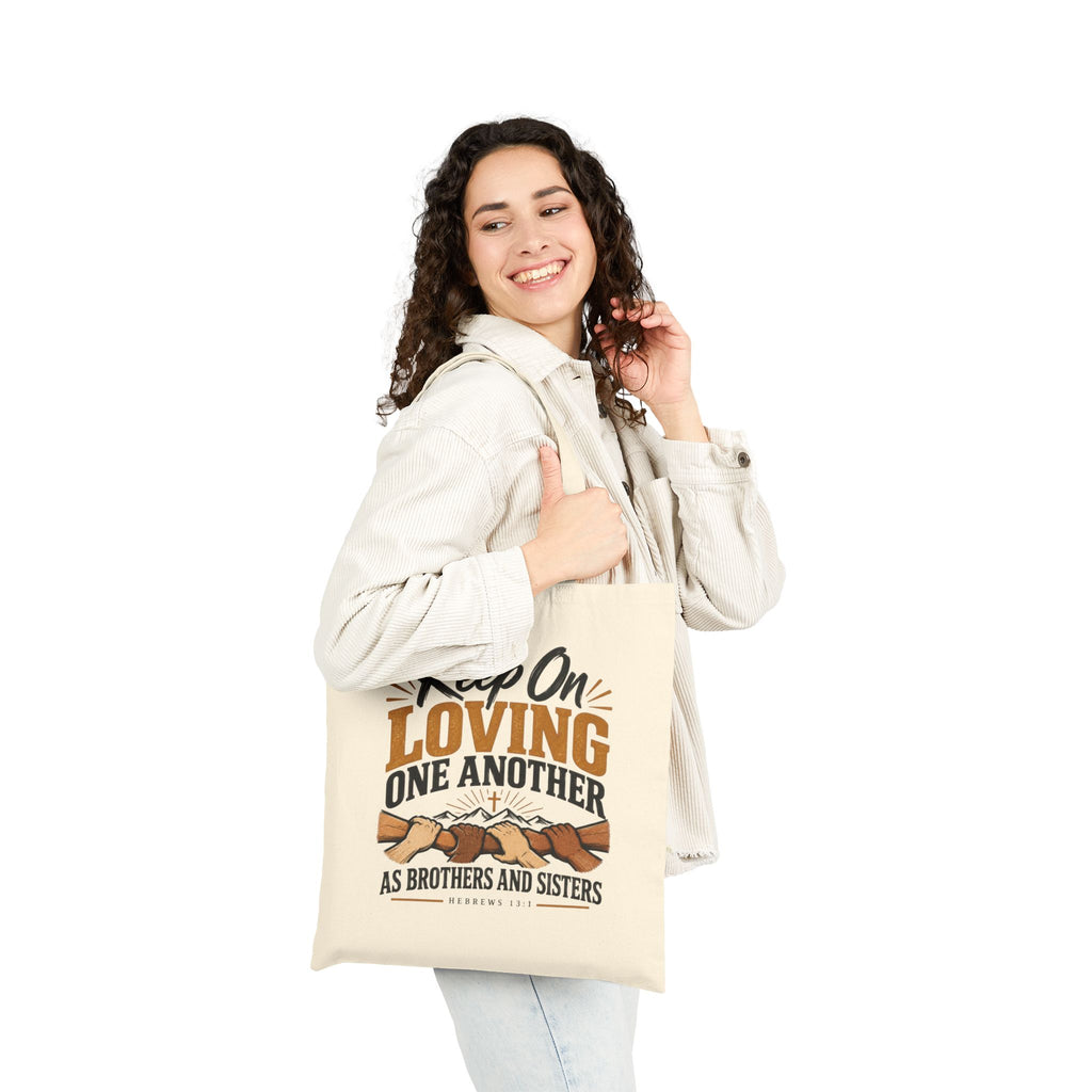 Christian Tote Bag — "Keep On Loving One Another" Canvas Grocery & Church Tote
