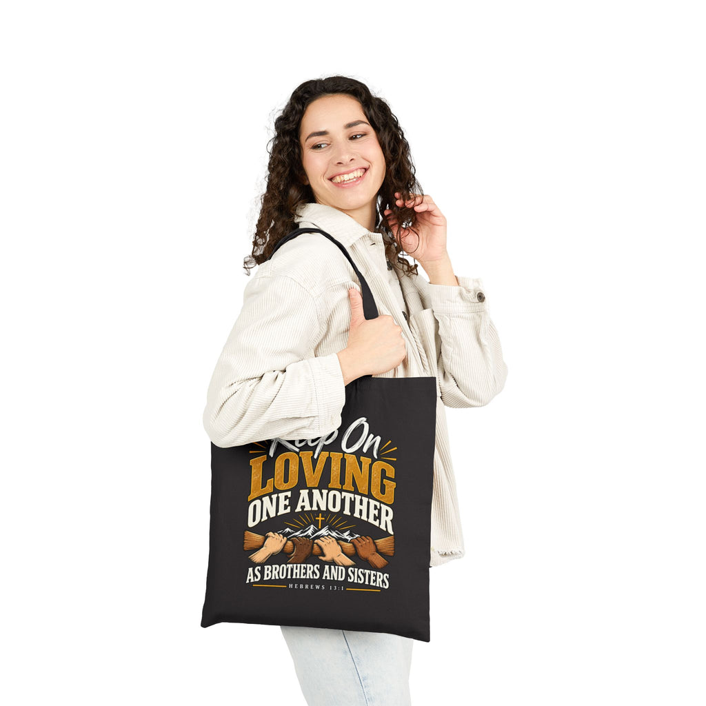 Christian Tote Bag — "Keep On Loving One Another" Canvas Grocery & Church Tote
