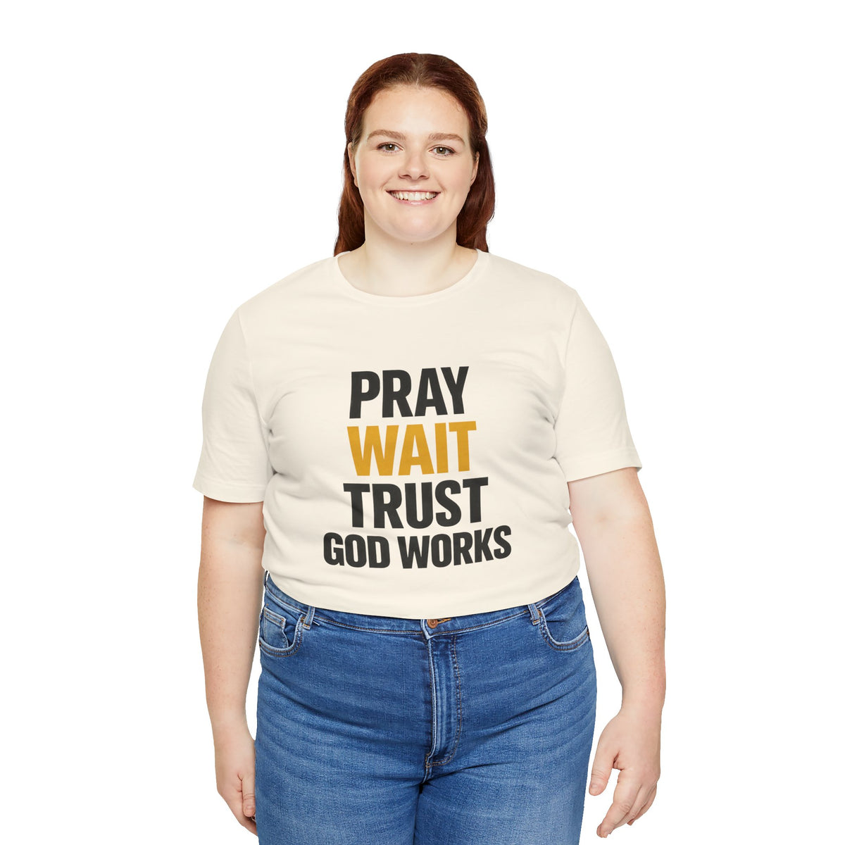 Pray Wait Trust God Works T-Shirt | Christian Faith Typography Tee